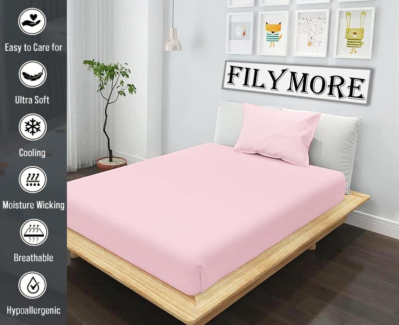 Filymore Solid Pink Single Bed Bedsheet with 1 Pillow Cover | 240 TC Microfiber Plain Bedsheet | Soft & Durable, Size 90 x 60 Inches - Image 2