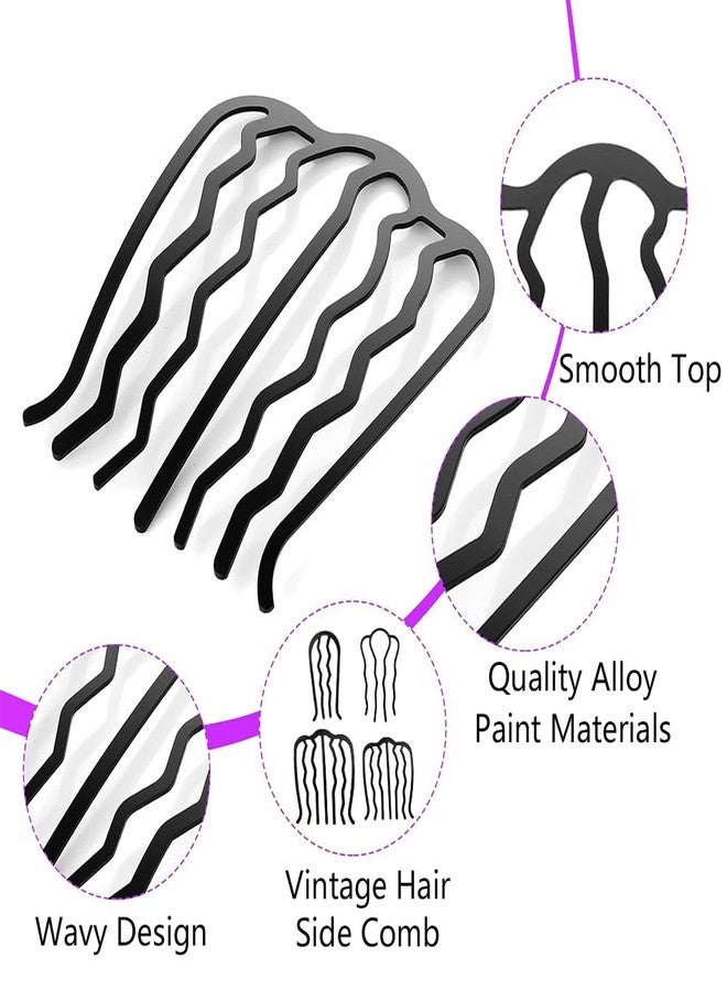 Obtheleg 7pcs Metal Hair Side Combs, 4/7 Teeth U-Shape Twist Combs, Fork Clip Pins Sticks for Women, French Twist Updo and Bun Vintage Hairstyle, Hair Styling Tool Accessories (Black) - Image 3