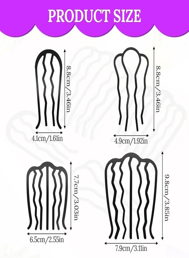 Obtheleg 7pcs Metal Hair Side Combs, 4/7 Teeth U-Shape Twist Combs, Fork Clip Pins Sticks for Women, French Twist Updo and Bun Vintage Hairstyle, Hair Styling Tool Accessories (Black) - Image 2