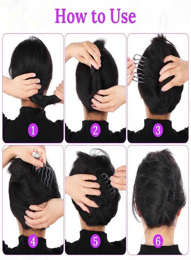 Obtheleg 7pcs Metal Hair Side Combs, 4/7 Teeth U-Shape Twist Combs, Fork Clip Pins Sticks for Women, French Twist Updo and Bun Vintage Hairstyle, Hair Styling Tool Accessories (Black) - Image 4