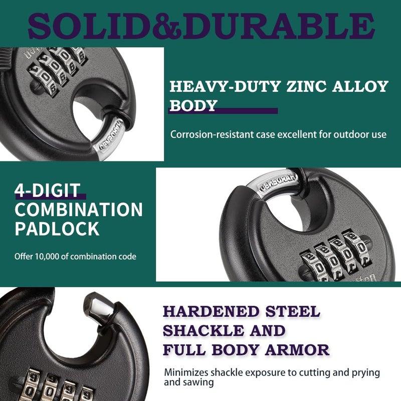 Guliffen Outdoor Combo Lock For Storage Unit  Weatherproof Disc Lock For Sheds Gate And Fence  3 Pack Heavy Duty Discus Pad Locks With Code (3/8-Inch Shackle) - Image 3