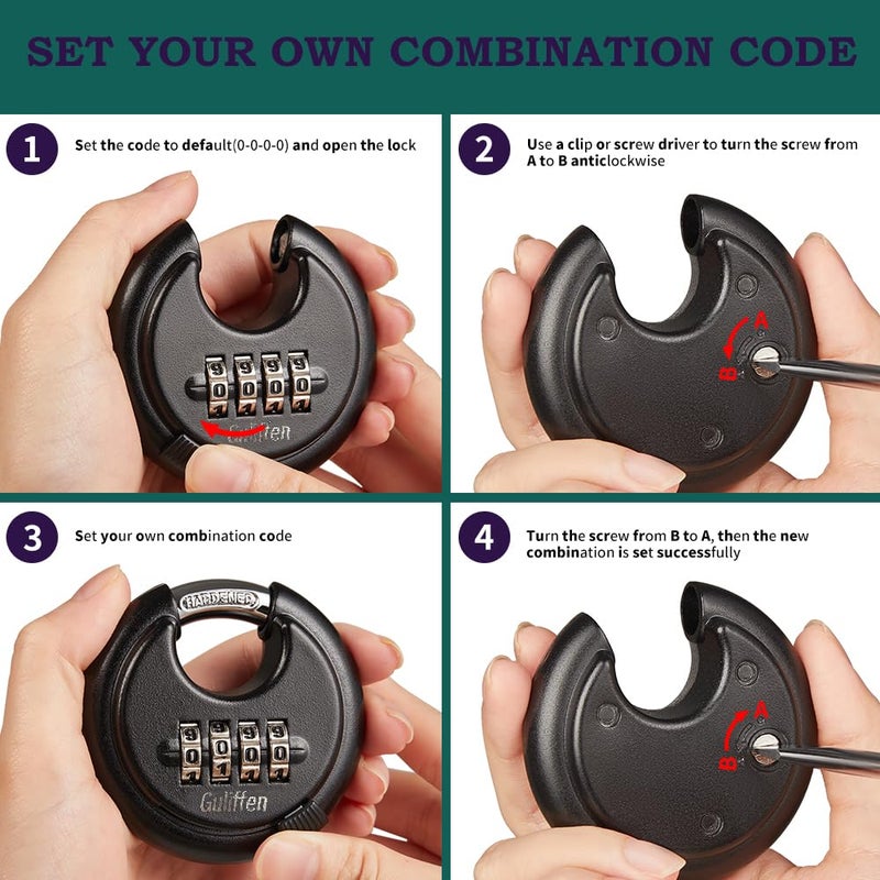 Guliffen Outdoor Combo Lock For Storage Unit  Weatherproof Disc Lock For Sheds Gate And Fence  3 Pack Heavy Duty Discus Pad Locks With Code (3/8-Inch Shackle) - Image 4