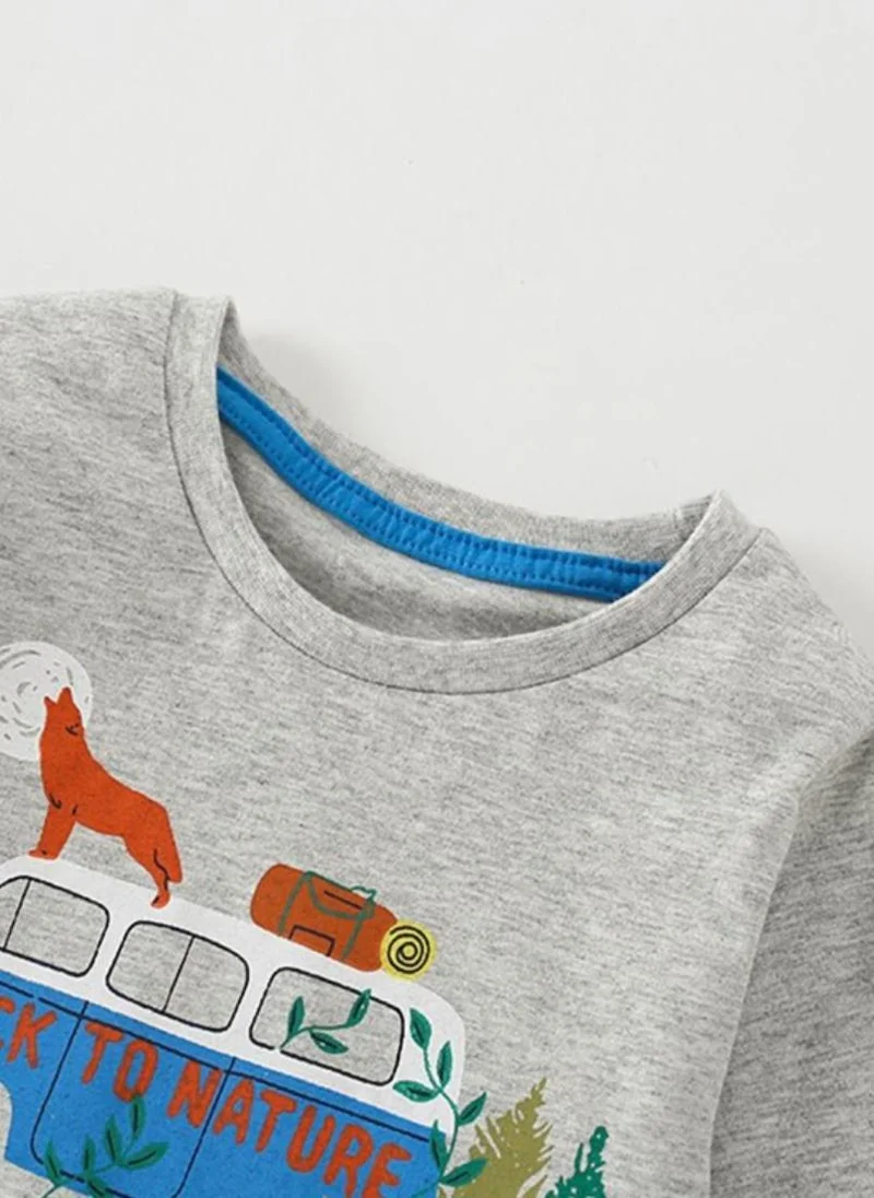 YUNIQEE Grey Graphic Printed Round Neck T-shirt