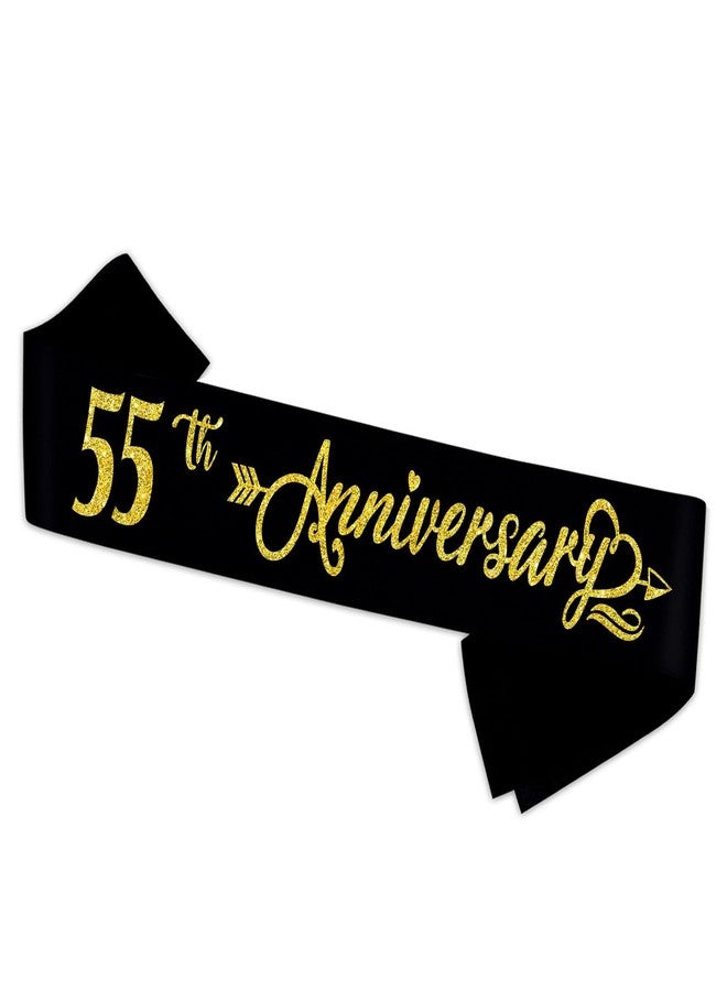 PYQWA 55th Anniversary Sash - Happy 55th Wedding Anniversary Soft Black Sash with Gold Foil - Celebration 55th Wedding Anniversary Party Supplies Gift Decors Favors for Husband Wife - Image 1