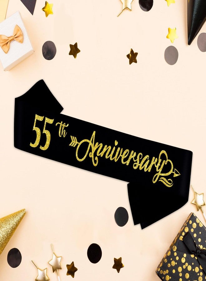 PYQWA 55th Anniversary Sash - Happy 55th Wedding Anniversary Soft Black Sash with Gold Foil - Celebration 55th Wedding Anniversary Party Supplies Gift Decors Favors for Husband Wife - Image 5