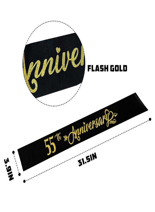 PYQWA 55th Anniversary Sash - Happy 55th Wedding Anniversary Soft Black Sash with Gold Foil - Celebration 55th Wedding Anniversary Party Supplies Gift Decors Favors for Husband Wife - Image 2