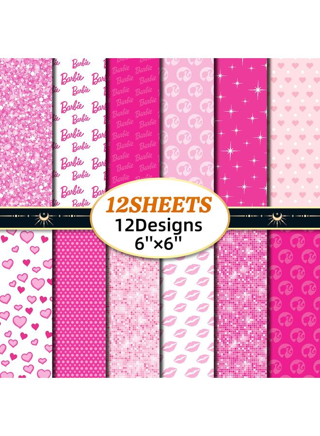 Bluejw 12 Sheets/pack Material Paper Barbie Powder Valentine's Day Hand Account Background Paper Handmade Photo Album Scrapbook Pattern Cardboard - Image 2