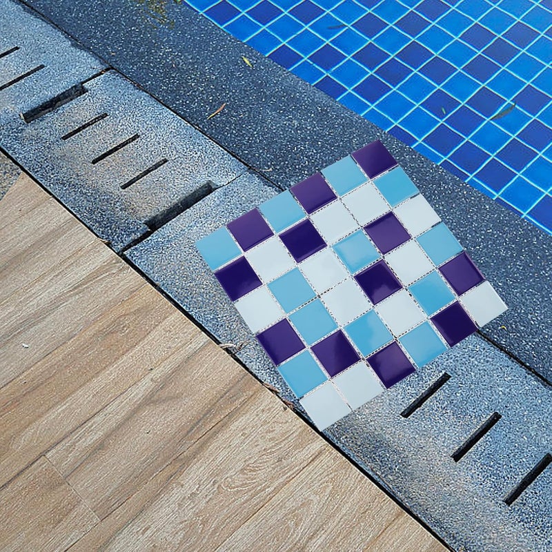 COHEALI Ceramic Tiles Mosaic Pattern Waterproof Glossy Glaze Seamless Wall Tiles for Swimming Pool Kitchen Backsplash Bathroom Decor, 1 Sheet with Light and Dark Blue Tones - Image 4