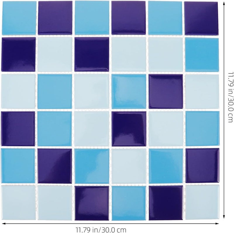 COHEALI Ceramic Tiles Mosaic Pattern Waterproof Glossy Glaze Seamless Wall Tiles for Swimming Pool Kitchen Backsplash Bathroom Decor, 1 Sheet with Light and Dark Blue Tones - Image 2