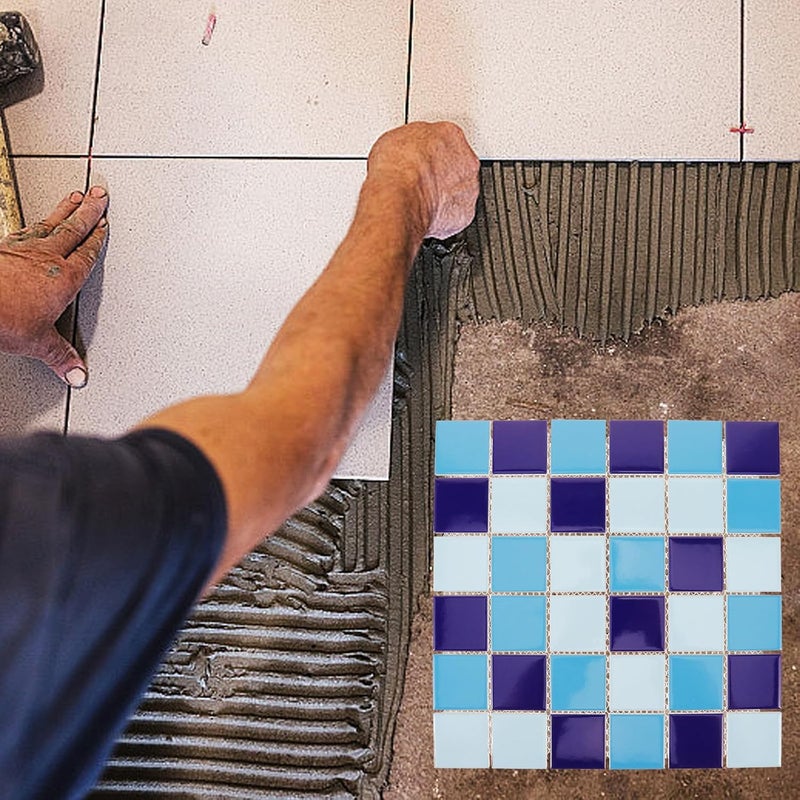 COHEALI Ceramic Tiles Mosaic Pattern Waterproof Glossy Glaze Seamless Wall Tiles for Swimming Pool Kitchen Backsplash Bathroom Decor, 1 Sheet with Light and Dark Blue Tones - Image 5