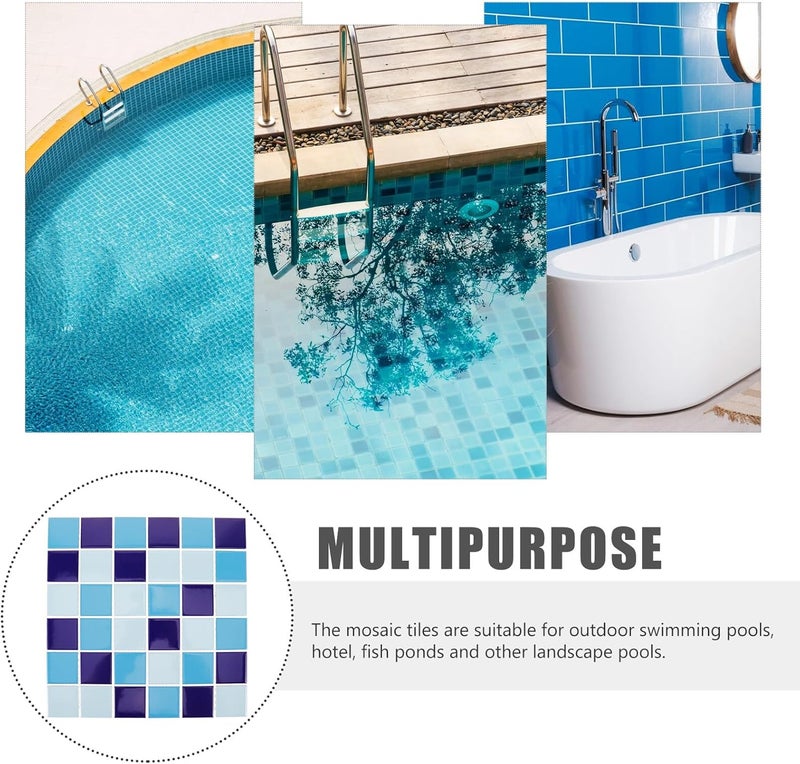 COHEALI Ceramic Tiles Mosaic Pattern Waterproof Glossy Glaze Seamless Wall Tiles for Swimming Pool Kitchen Backsplash Bathroom Decor, 1 Sheet with Light and Dark Blue Tones - Image 3