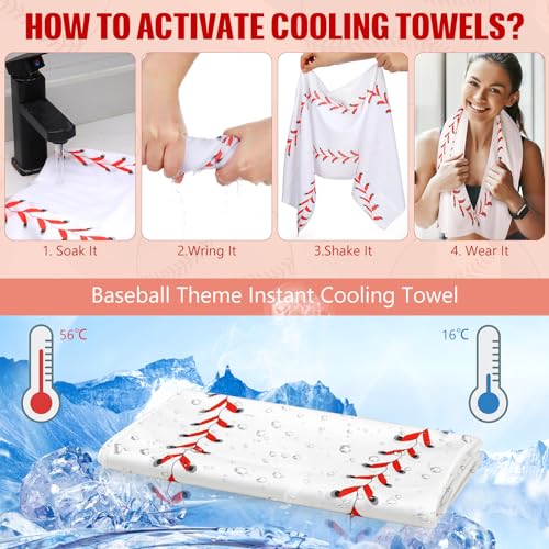 CraftyDream 12 Pcs Cooling Towel Baseball Football Basketball Breathable Chilly Softball Soccer Yoga Ice Towel, 40"x12" Tennis Microfiber Accessories for Player(White,Baseball) - Image 3