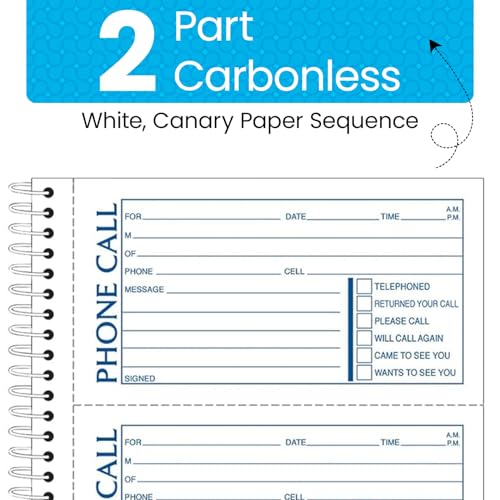 Adams Phone Message Book, 5.25 x 11 Inch, Spiral Bound, 2-Part, Carbonless, 4 Messages per Page, 400 Sets, 2-Pack, White and Canary (S1154-2D) - Image 5