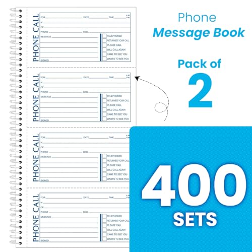 Adams Phone Message Book, 5.25 x 11 Inch, Spiral Bound, 2-Part, Carbonless, 4 Messages per Page, 400 Sets, 2-Pack, White and Canary (S1154-2D) - Image 2