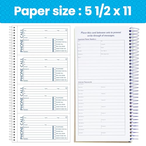 Adams Phone Message Book, 5.25 x 11 Inch, Spiral Bound, 2-Part, Carbonless, 4 Messages per Page, 400 Sets, 2-Pack, White and Canary (S1154-2D) - Image 4