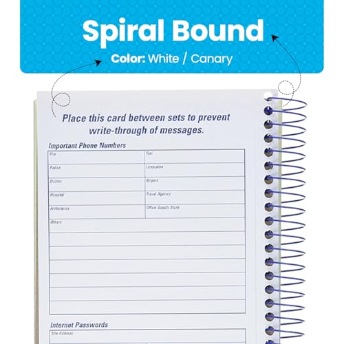 Adams Phone Message Book, 5.25 x 11 Inch, Spiral Bound, 2-Part, Carbonless, 4 Messages per Page, 400 Sets, 2-Pack, White and Canary (S1154-2D) - Image 3