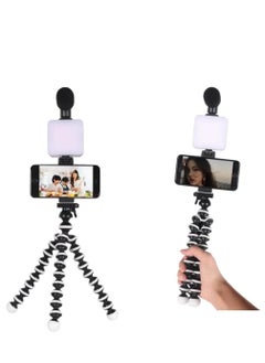 عدة تصوير الفيديو للموبايل لفلوغر iPhone وAndroid - طقم بدء لليوتيوب مع ترايبود، مايك شوتجن، إضاءة LED، ووصلة صوت 3.5 ملم