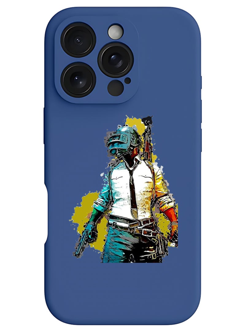 Theodor iPhone 16 Pro Max Blue Protective Slim Fit Case Liquid Silicone Cover with Full Body Protection Anti-Scratch Shockproof Case For iPhone - Pubg - Image 1