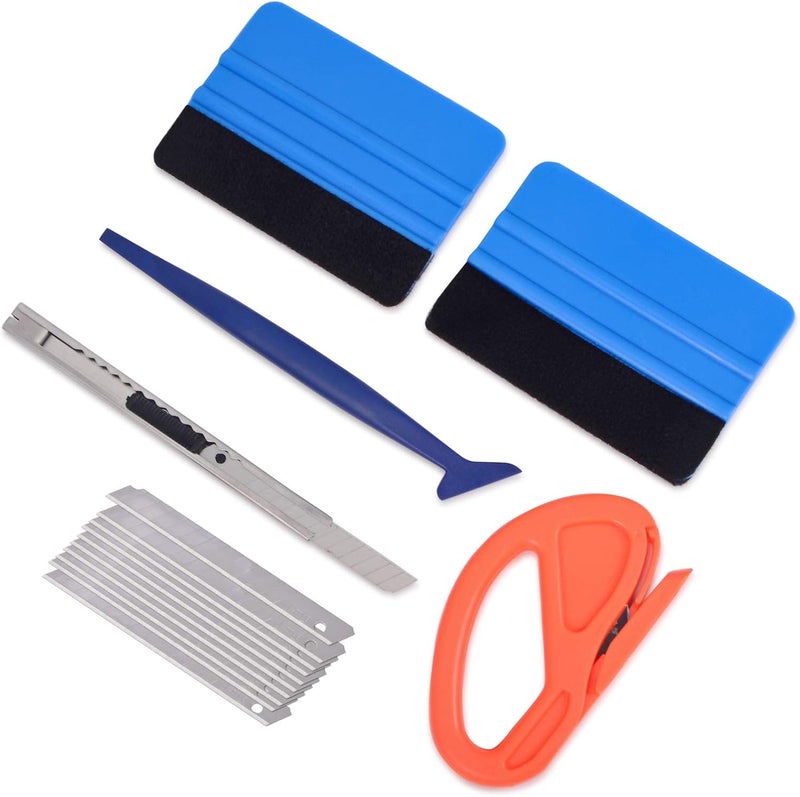 Gomake Vehicle Vinyl Wrap Tool Kit Window Tinting Tool Include 4 Inch Felt Squeegee, Retractable 9mm Utility Knife and Blades, Zippy Vinyl Cutter and Mini Go Corner Squeegee for Car Wrapping - Image 1