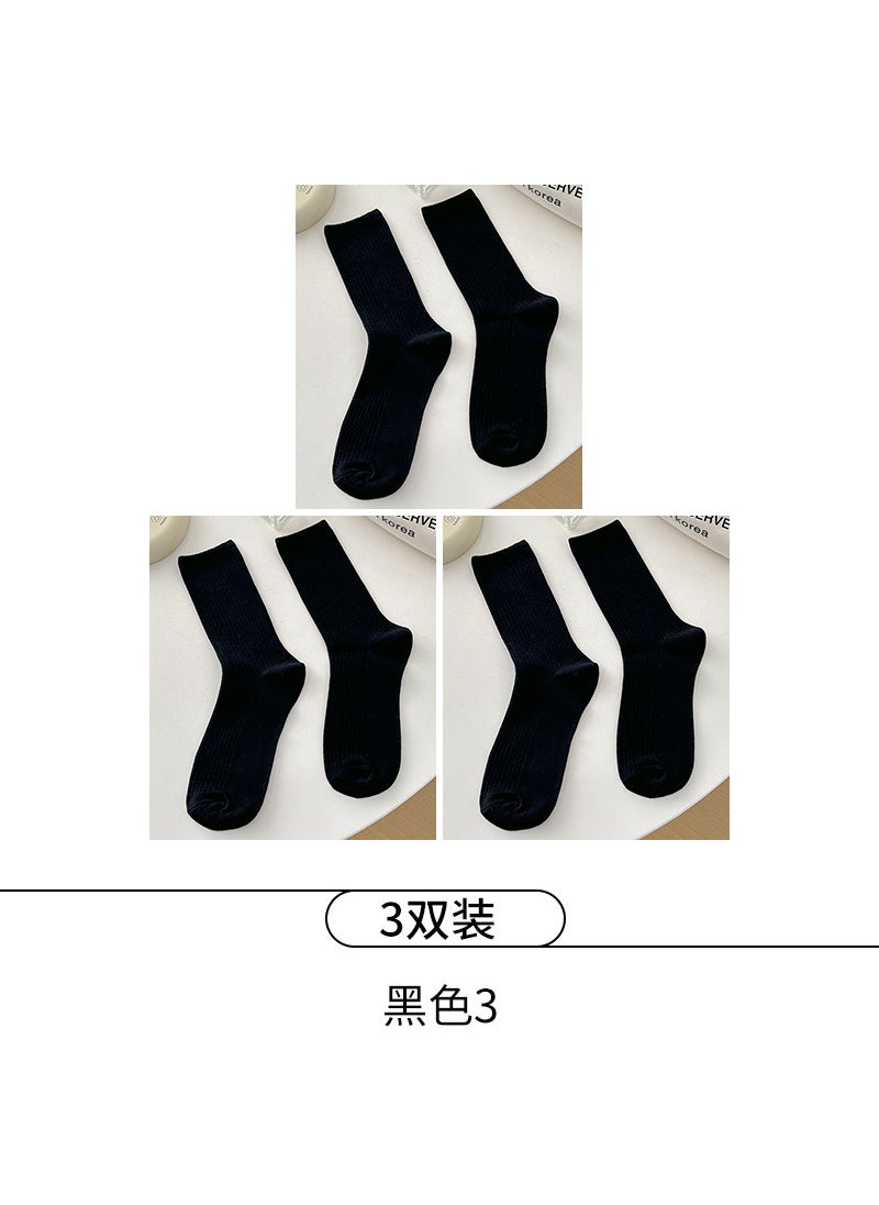 Generic - Suxinaimin Creamy-Stripe Socks Women Trendy Solid Japanese Mid-Calf 3-black x3 - Image 1