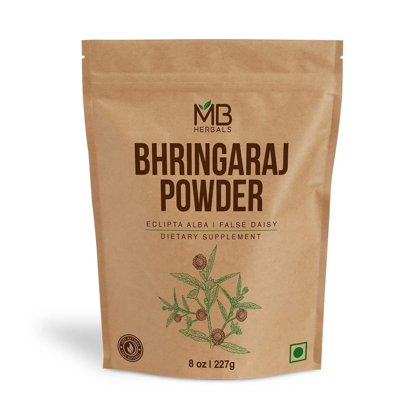 مسحوق بهرينجراج من MB Herbals 227 جرام 8 أونصات 0.5 رطل 100% إكليبتا ألبا لنمو الشعر بني التعبئة قد تختلف