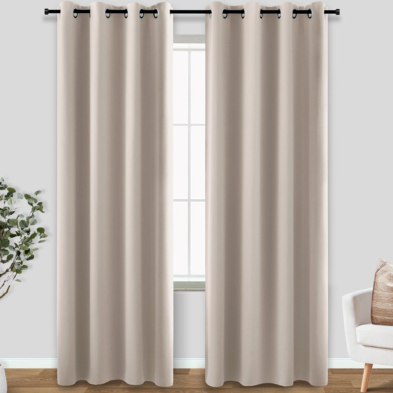 KOUFALL Neutral Taupe Blackout Curtains 96 Inches Long for Living RoomThermal Window Treatments Beige Tan Curtain Drapes for BedroomSet of 2 Panels with GrommetDark Oatmeal