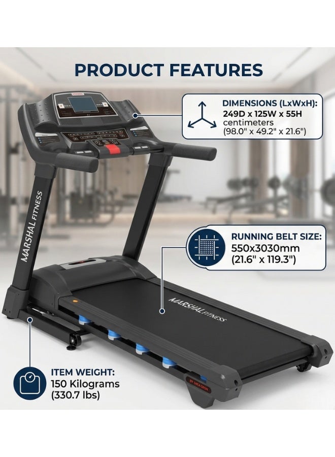 Marshal Fitness 8.0HP AC Motorized Treadmill With USB & MP3 - User Weight: 160KGs - Image 2