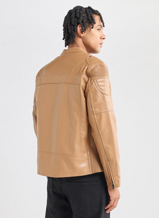 Splash FAV Solid Biker Jacket with Long Sleeves and Pockets - Image 3
