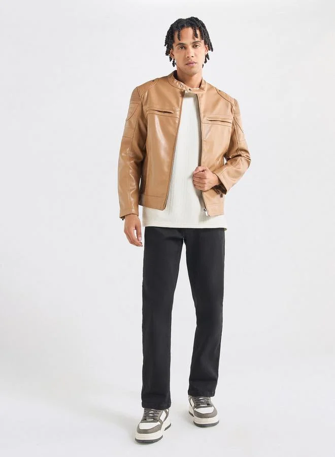 Splash FAV Solid Biker Jacket with Long Sleeves and Pockets