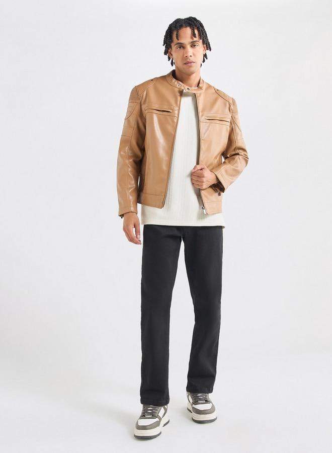 Splash FAV Solid Biker Jacket with Long Sleeves and Pockets - Image 2