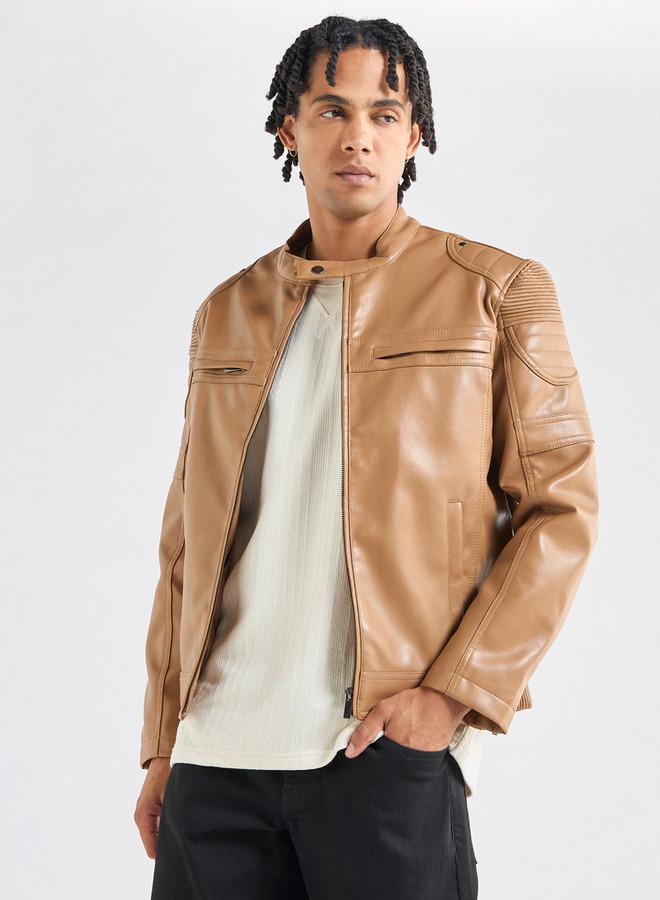 Splash FAV Solid Biker Jacket with Long Sleeves and Pockets - Image 1