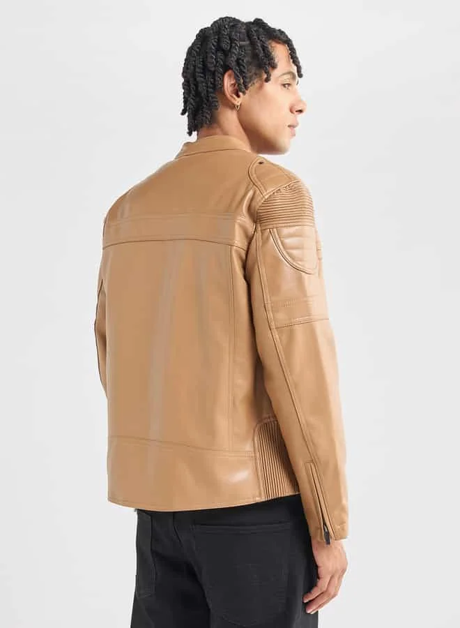 Splash FAV Solid Biker Jacket with Long Sleeves and Pockets
