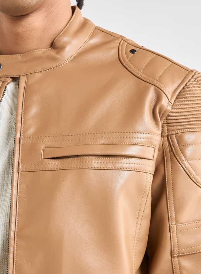 Splash FAV Solid Biker Jacket with Long Sleeves and Pockets - Image 4