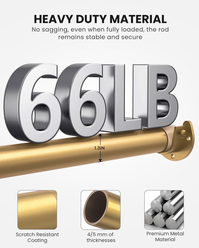 Supforce Closet Rods for Hanging Clothes, 17 to 54 Inches Stepless Adjustable Metal Closet Rod, 1.3 Inches Heavy Duty Clothes Hanging Rod for Closet Wardrobes Laundry RV, Golden - Image 4