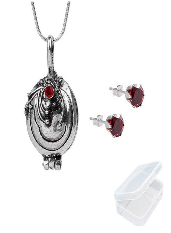 JinYu 2 Set The Vampire Elena Gilbert Opening Vervain Locket Pendant Necklace and Red Earrings with Transparent Box - Image 1