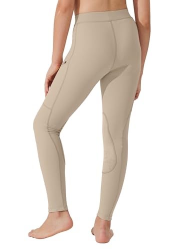 Willit Girls Horse Riding Pants Tights Kids Equestrian Breeches Knee-Patch Youth Schooling Tights Zipper Pockets Khaki L - Image 2