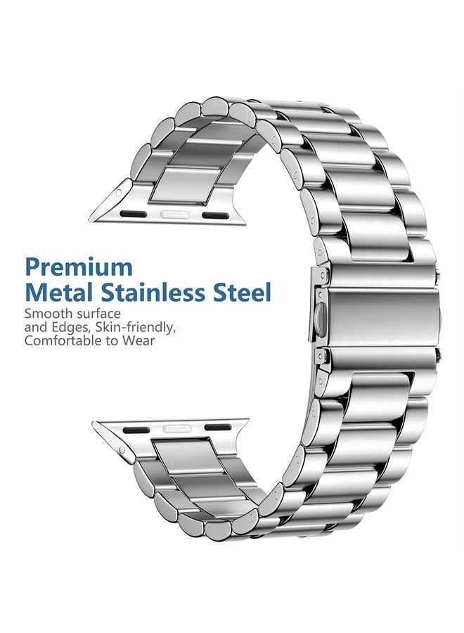 Lerobo Compatible for Apple Watch Band 41mm 40mm 38mm 44mm 42mm 45mm 49mm,Stainless Steel Metal iWatch Band with 2 Pack Protective Case for Series 8/7/6/5/4/3/2/1/SE/SE2/Ultra Men Women Sliver - Image 1