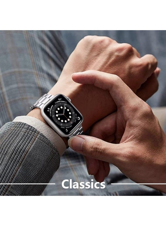 Lerobo Compatible for Apple Watch Band 41mm 40mm 38mm 44mm 42mm 45mm 49mm,Stainless Steel Metal iWatch Band with 2 Pack Protective Case for Series 8/7/6/5/4/3/2/1/SE/SE2/Ultra Men Women Sliver - Image 4