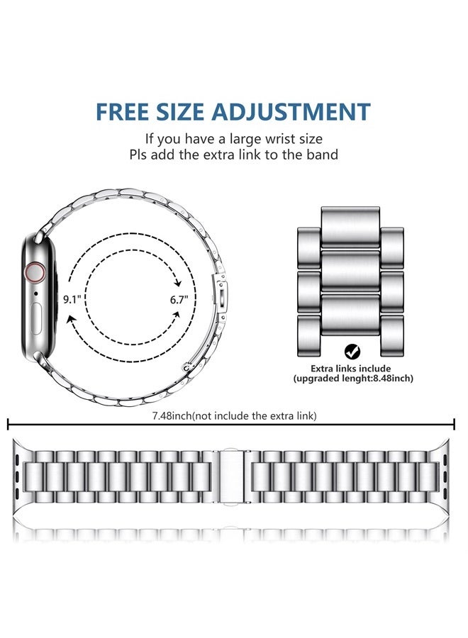 Lerobo Compatible for Apple Watch Band 41mm 40mm 38mm 44mm 42mm 45mm 49mm,Stainless Steel Metal iWatch Band with 2 Pack Protective Case for Series 8/7/6/5/4/3/2/1/SE/SE2/Ultra Men Women Sliver - Image 3
