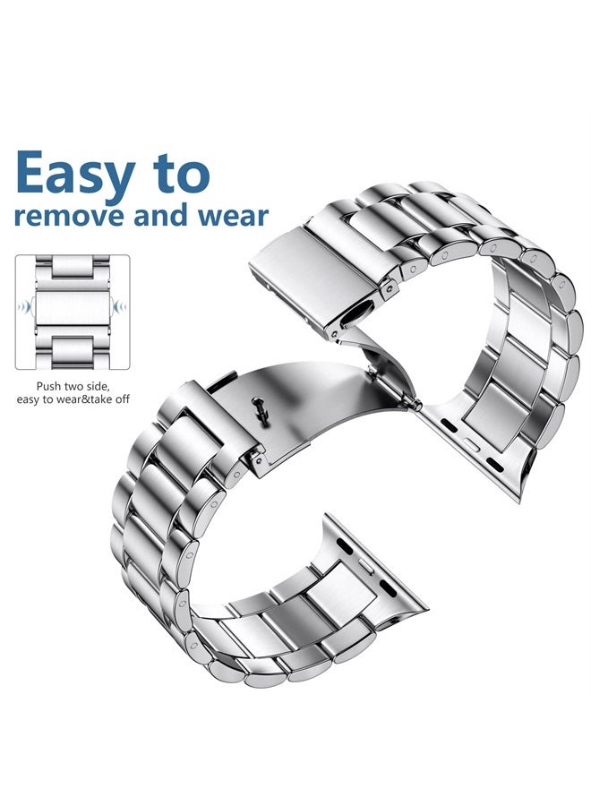 Lerobo Compatible for Apple Watch Band 41mm 40mm 38mm 44mm 42mm 45mm 49mm,Stainless Steel Metal iWatch Band with 2 Pack Protective Case for Series 8/7/6/5/4/3/2/1/SE/SE2/Ultra Men Women Sliver - Image 2
