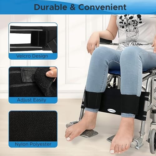 KosmoCare Wheelchair Foot Strap| Adjustable Leg Support for Wheelchair| Restraints foot and Prevents from Sliding| Safety leg strap for Seniors and physically disabled | Wheel Chair Accessories| Black - Image 2