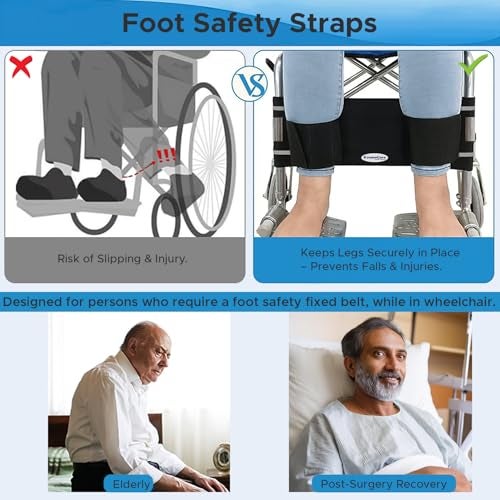 KosmoCare Wheelchair Foot Strap| Adjustable Leg Support for Wheelchair| Restraints foot and Prevents from Sliding| Safety leg strap for Seniors and physically disabled | Wheel Chair Accessories| Black - Image 3