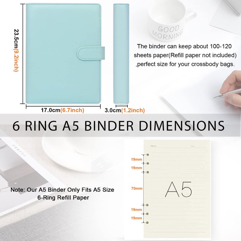 Toplive A5 Binder 6 Ring Loose Leaf Personal Organizer Binder Cover Makaron Blue Portfolio for Interview, Conference, Business,6 Ring A5 Binder - Image 5