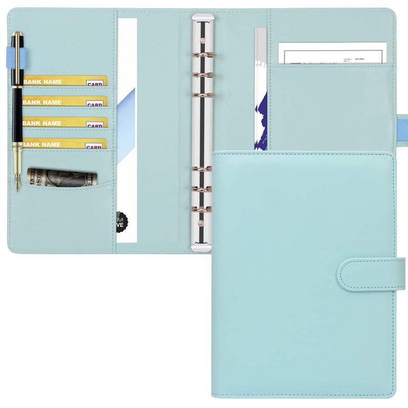 Toplive A5 Binder 6 Ring Loose Leaf Personal Organizer Binder Cover Makaron Blue Portfolio for Interview, Conference, Business,6 Ring A5 Binder - Image 1