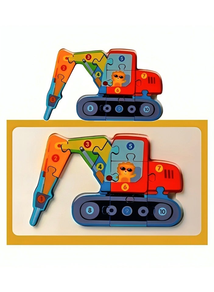 Wooden 3D Puzzles, Engineering Vehicles Style, Teacher Parents Teaching Support Tools, Attractive Colors and Patterns, Montessori Motor Skill Development Toys, Ideal Kids Gift (Digging Machine Style) - Image 1