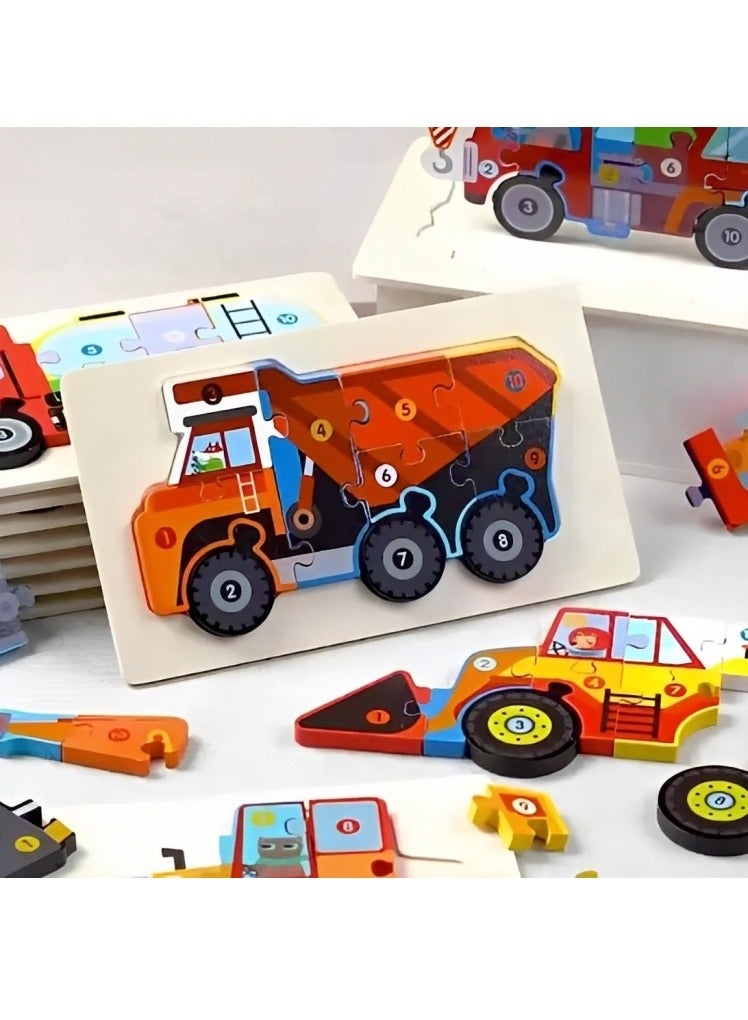 Wooden 3D Puzzles, Engineering Vehicles Style, Teacher Parents Teaching Support Tools, Attractive Colors and Patterns, Montessori Motor Skill Development Toys, Ideal Kids Gift (Digging Machine Style) - Image 2