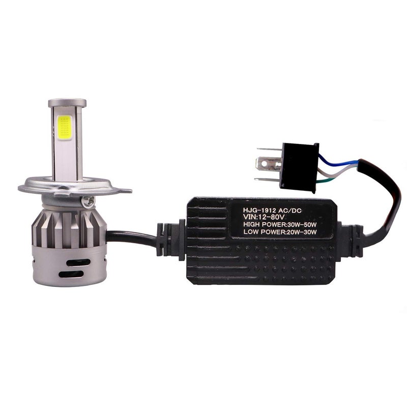 Pivalo مصباح أمامي LED H4 PV2BHT1 مع مروحة تبريد طاقة عالية 30-50 واط / طاقة منخفضة 20-30 واط، مجموعة تحويل 12-80 فولت للدراجات والسيارات وSUV والدراجات النارية (1 قطعة، أبيض) - Image 1