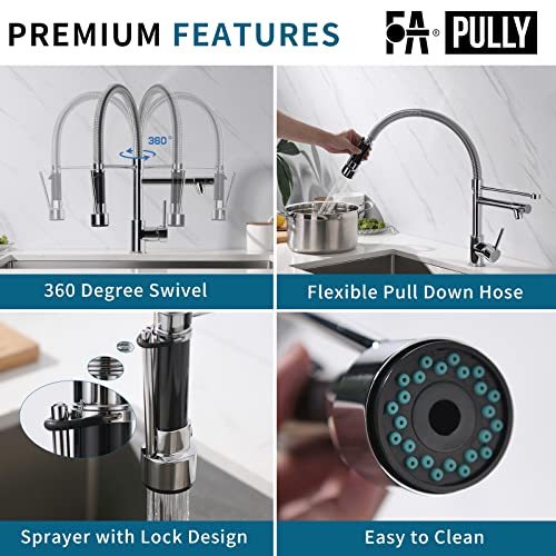 Fapully Chrome Faucet for Kitchen Sink,Kitchen Faucets with Pull Down Sprayer,Commercial Single Handle Kitchen Faucet - Image 5