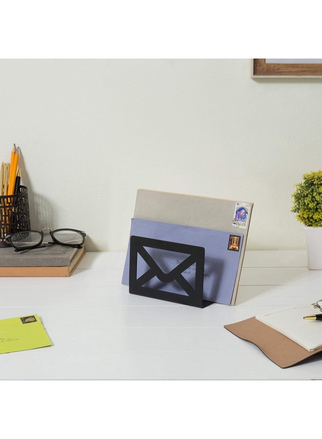 MyGift Black Metal Desktop Mail Holder With Cutout Envelope Design Home And Office Desk Letter Organizer - Image 3