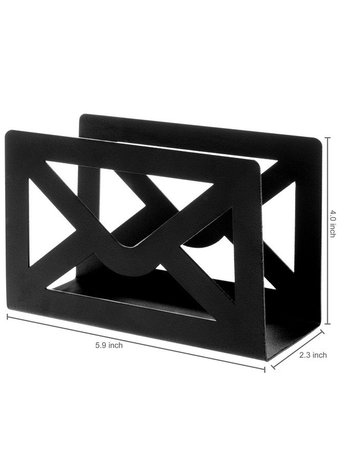 MyGift Black Metal Desktop Mail Holder With Cutout Envelope Design Home And Office Desk Letter Organizer - Image 4